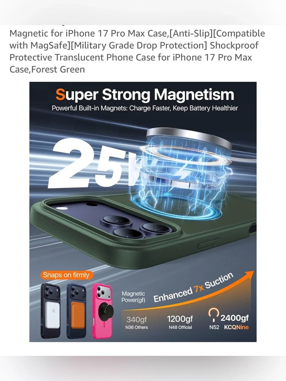 Forest Green iPhone 17 Pro Max Case with MagSafe Ring Translucent NEW